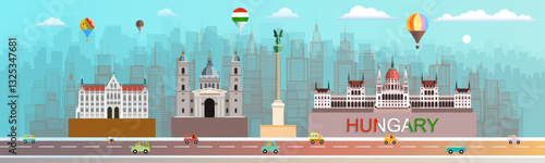 Photography Travel landmarks Hungary famous architectural and monument panorama, Colorful architecture silhouette monuments