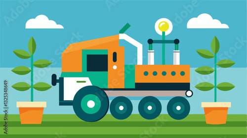 With its environmentally friendly electric motor this robotic transplanting machine produces zero emissions making it an ecoconscious choice for modern agriculture.. Vector illustration