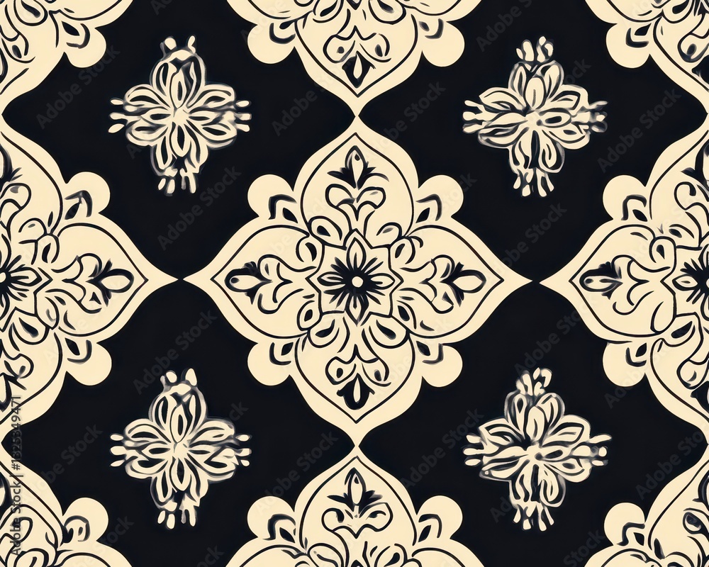 Thai ornamental motifs simplified into a clean geometric repeating vector pattern Thai ornamental motifs simplified into a clean geometric repeating vector pattern