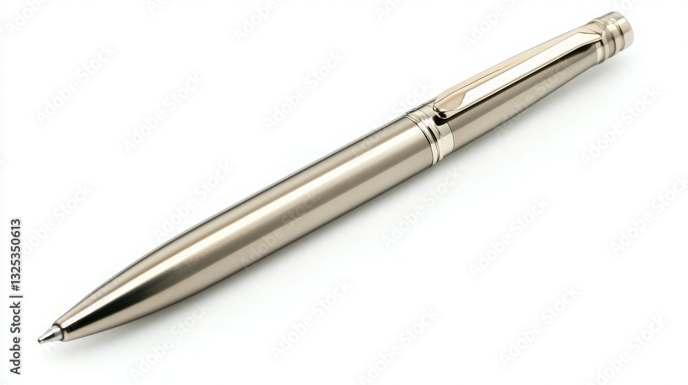 Elegant Metallic Pen on White Background for Stationery Promotion Elegant Metallic Pen on White Background for Stationery Promotion
