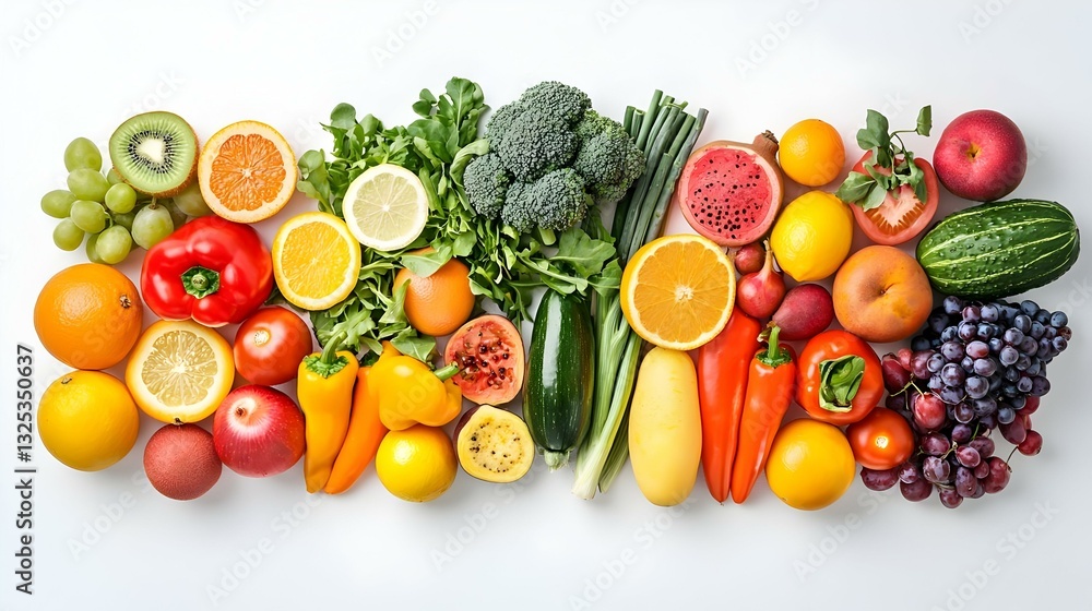 Variety of fruits and vegetables on white Variety of fruits and vegetables on white