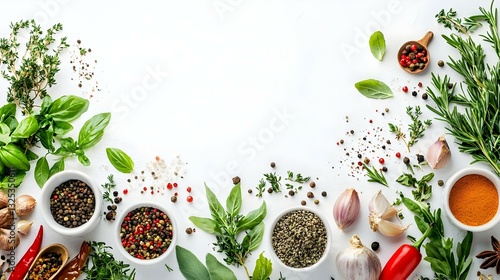 Fototapeta Naklejka Na Ścianę i Meble -  variety of herbs and and spices on a white