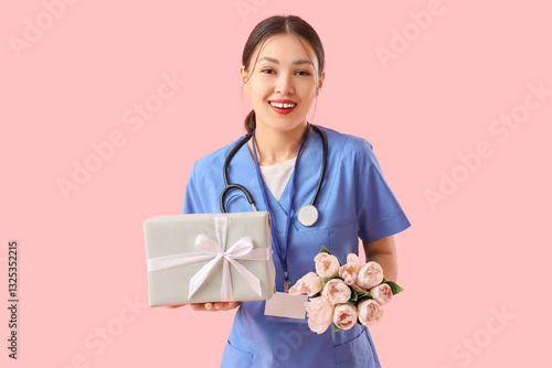 Smiling young female doctor...