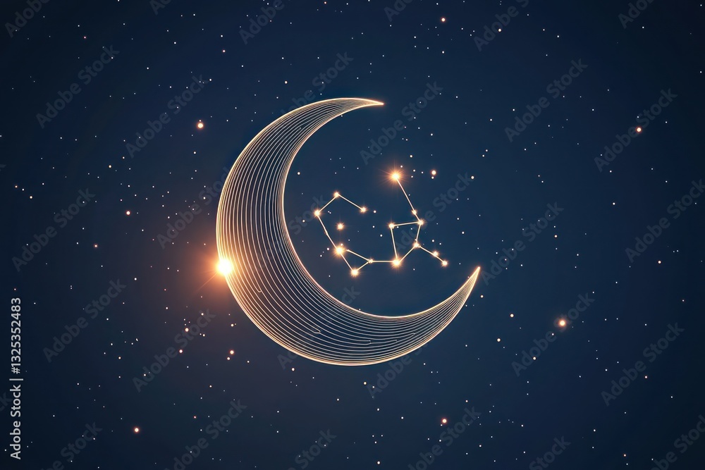 Naklejka premium Celestial 3D glyph icon featuring moon and stars, minimal design.