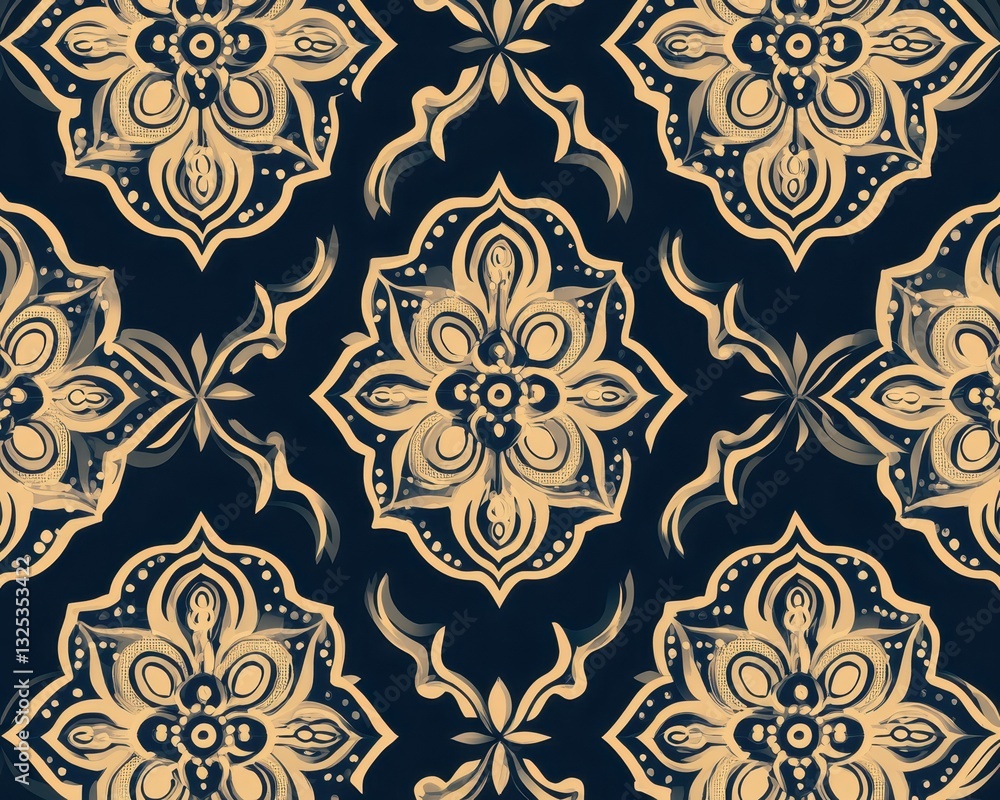 Thai ornamental motifs simplified into a clean geometric repeating vector pattern Thai ornamental motifs simplified into a clean geometric repeating vector pattern