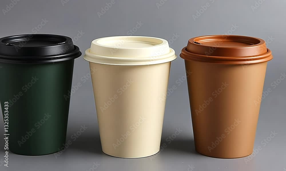 Three disposable coffee cups in various colors Three disposable coffee cups in various colors