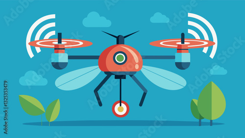 Using advanced technology a drone accurately detects and targets areas of pest infestation minimizing the need for a broad and costly pesticide application.. Vector illustration