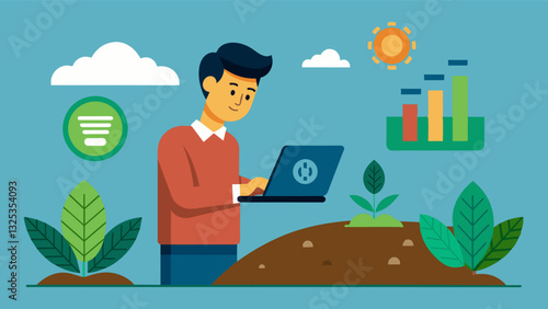 With the help of AI soil analysis can be done more frequently and consistently resulting in a more accurate understanding of soil conditions and better crop outcomes.. Vector illustration