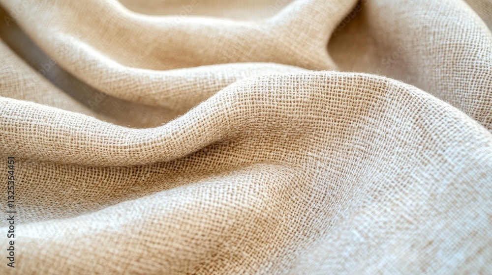 Close-up of natural beige linen fabric with soft folds Close-up of natural beige linen fabric with soft folds
