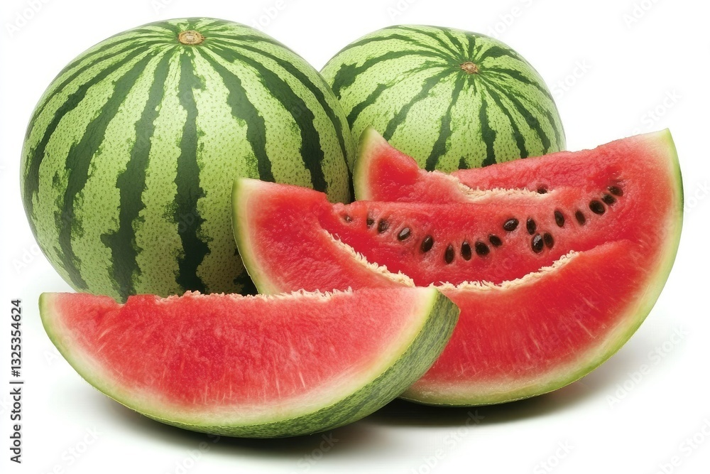 Fresh watermelon slices and whole fruit Fresh watermelon slices and whole fruit