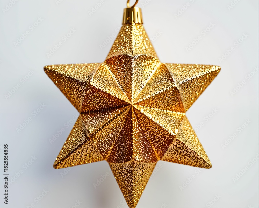 A shiny, golden star ornament with a textured surface, ideal for festive decorations and celebrations. A shiny, golden star ornament with a textured surface, ideal for festive decorations and celebrations.
