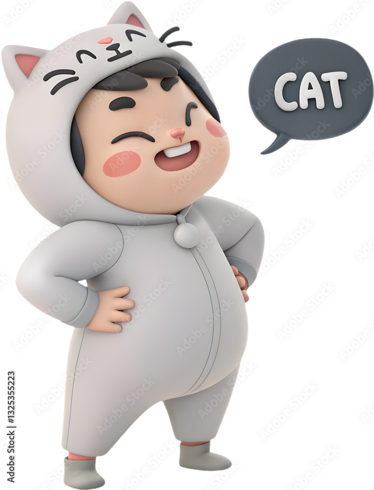 Fototapeta premium Kawaii fat boy cartoon character in an animal costume exudes charm and playful, joyful vibes. 