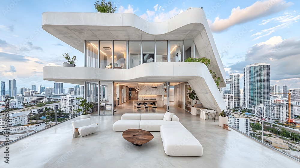 Fototapeta premium Modern Penthouse Apartment with City View Terrace