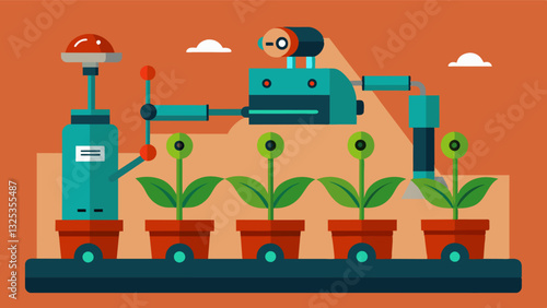 With advanced sensors and imaging technology robotic seedling transplanters can detect and avoid obstacles ensuring they can operate smoothly without interruptions.. Vector illustration