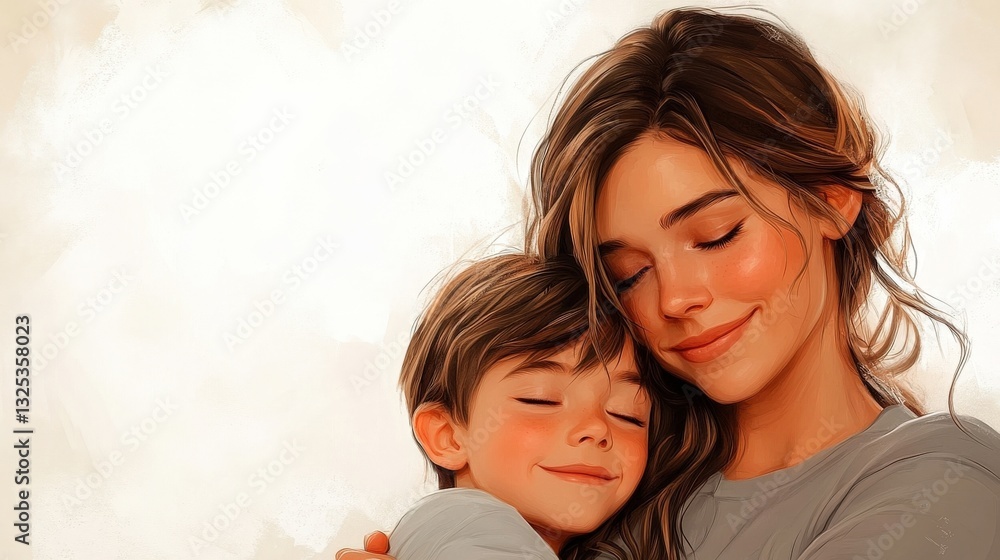 Tender Embrace: Mother and Son Sharing a Peaceful Moment Tender Embrace: Mother and Son Sharing a Peaceful Moment