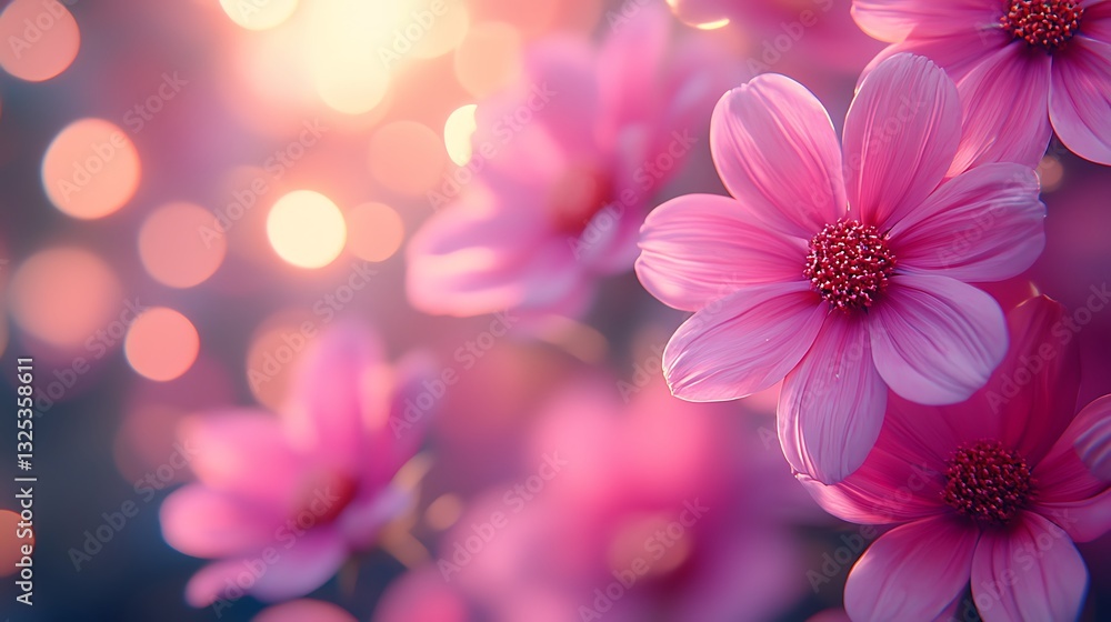 Beautiful close up of pink flowers with blurred bokeh lights Beautiful close up of pink flowers with blurred bokeh lights