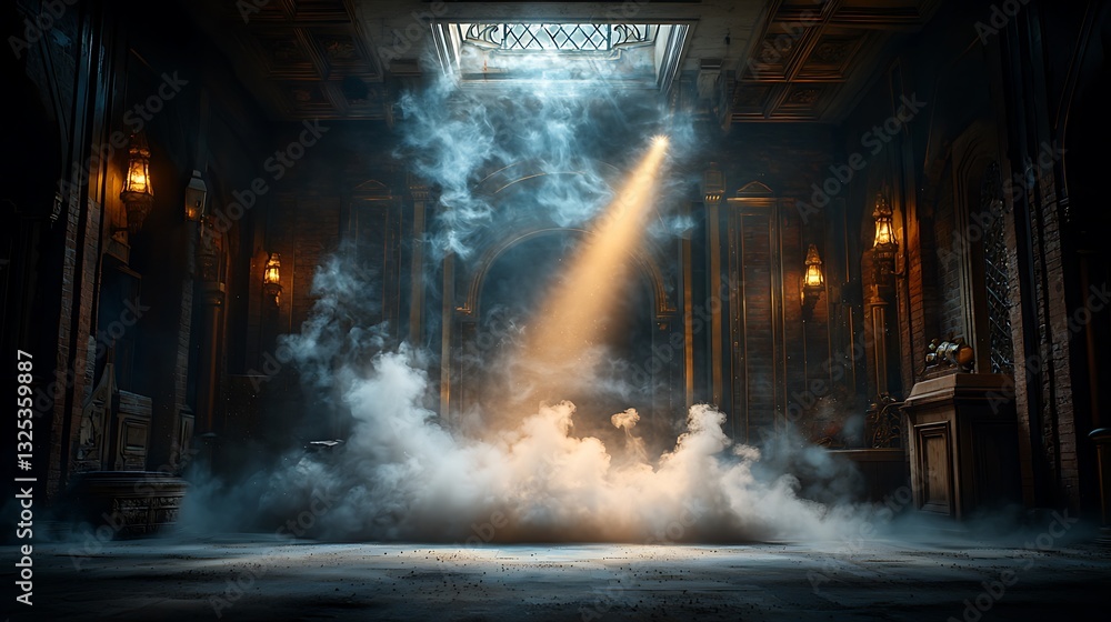 Fototapeta premium Mysterious Hallway Dramatic Lighting Digital Background