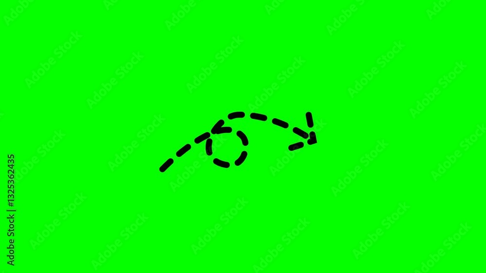 Black dotted curve arrow animation on green screen background, alpha channel Black dotted curve arrow animation on green screen background, alpha channel