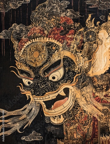 Traditional Java Wayang Gunungan Printmaking Batik Gunungan Artwork