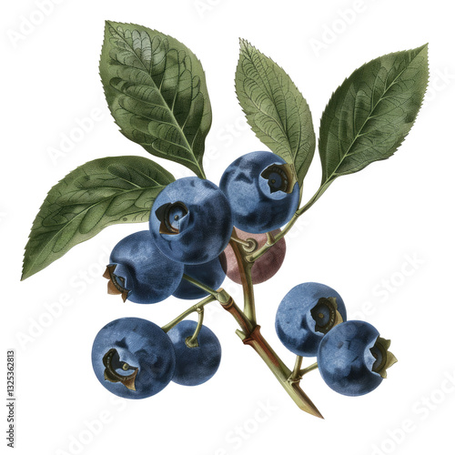 Vintage Blueberry Illustration On Transparent. Perfect For Botanical Or Food Related Design
