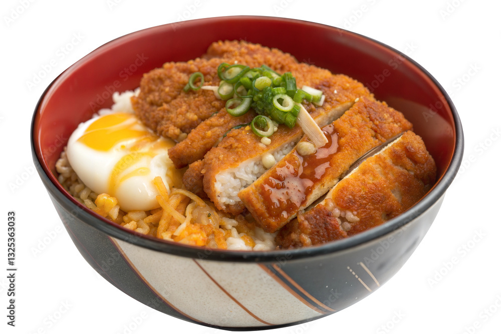 japanese rice, tempura, fried rice with chicken, egg, chicken and vegetables in a bowl japanese rice, tempura, fried rice with chicken, egg, chicken and vegetables in a bowl