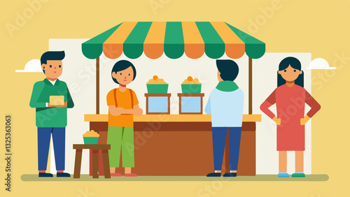 The vendors stood dejectedly behind their neatly arranged displays hoping for even a single customer to make a purchase.. Vector illustration