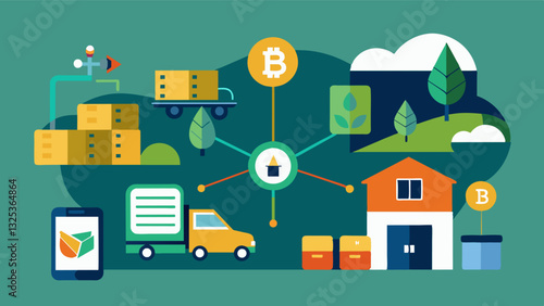 Utilization of blockchain technology to ensure traceability and transparency in the supply chain from farm to consumer.. Vector illustration