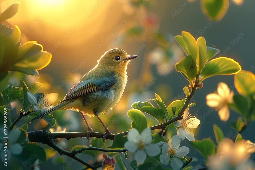 Warbling whiteeye or japanease whiteeye bird perching on the tree branch Warbling whiteeye or japanease whiteeye bird perching on the tree branch