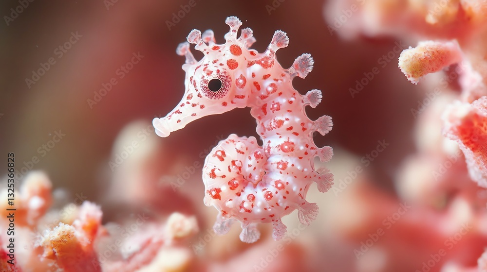 A close-up view of a tiny seahorse nestled among coral, showcasing its unique texture and delicate features in a vibrant underwater setting. A close-up view of a tiny seahorse nestled among coral, showcasing its unique texture and delicate features in a vibrant underwater setting.
