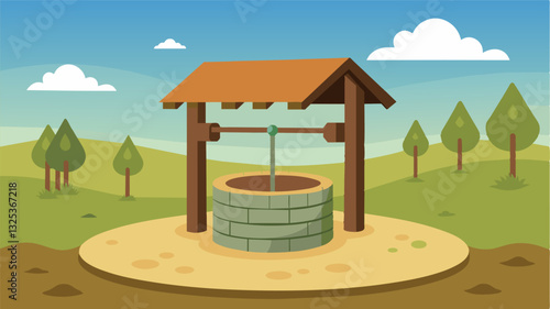 The well that once sustained the village with its constant flow of fresh water now stands empty and forlorn.. Vector illustration