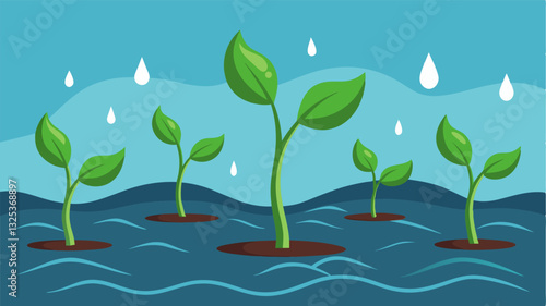 The small tender shoots that once promised a plentiful harvest now lay flattened and lifeless submerged under the floodwaters.. Vector illustration