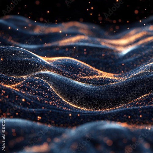 Abstract glowing particle wave background.