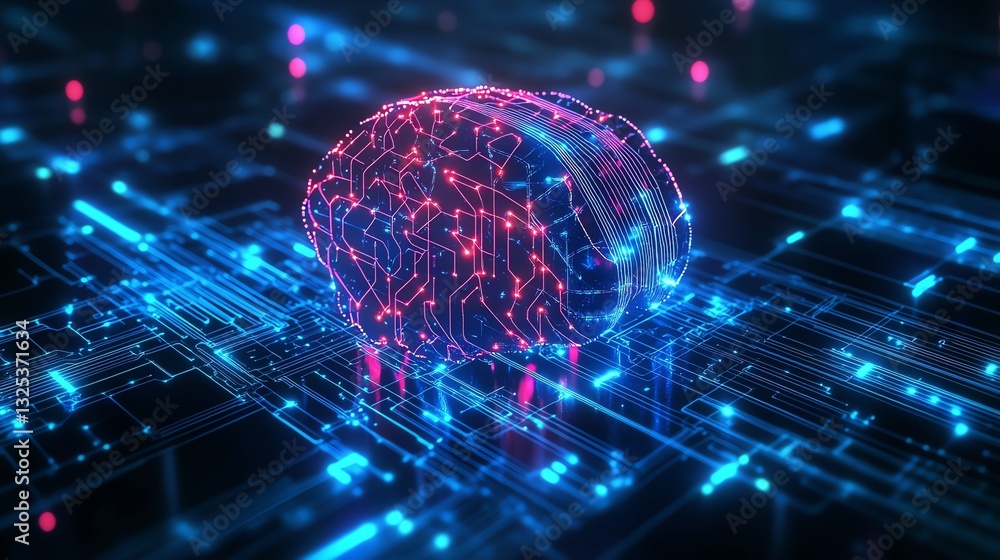 A digital brain composed of glowing blue and pink nodes, surrounded by a network of interconnected lines and circuits, symbolizing technology and intelligence. A digital brain composed of glowing blue and pink nodes, surrounded by a network of interconnected lines and circuits, symbolizing technology and intelligence.