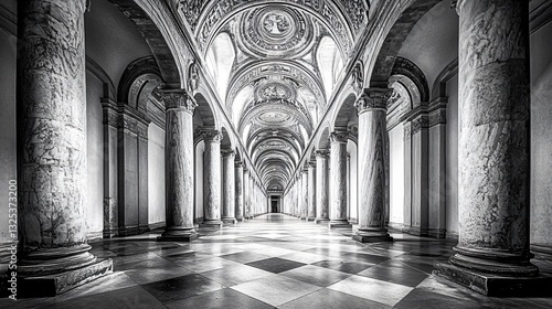 Monochrome Neoclassical Colonna Architecture: Classic Black and White Building Photography