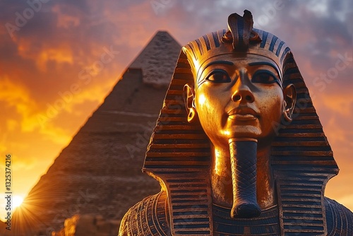 Wallpaper Mural A golden statue of a pharaoh against a sunset sky Torontodigital.ca