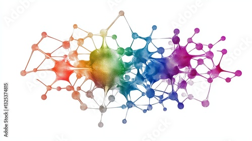 A colorful abstract representation of interconnected nodes and networks, symbolizing data, technology, or scientific concepts.
