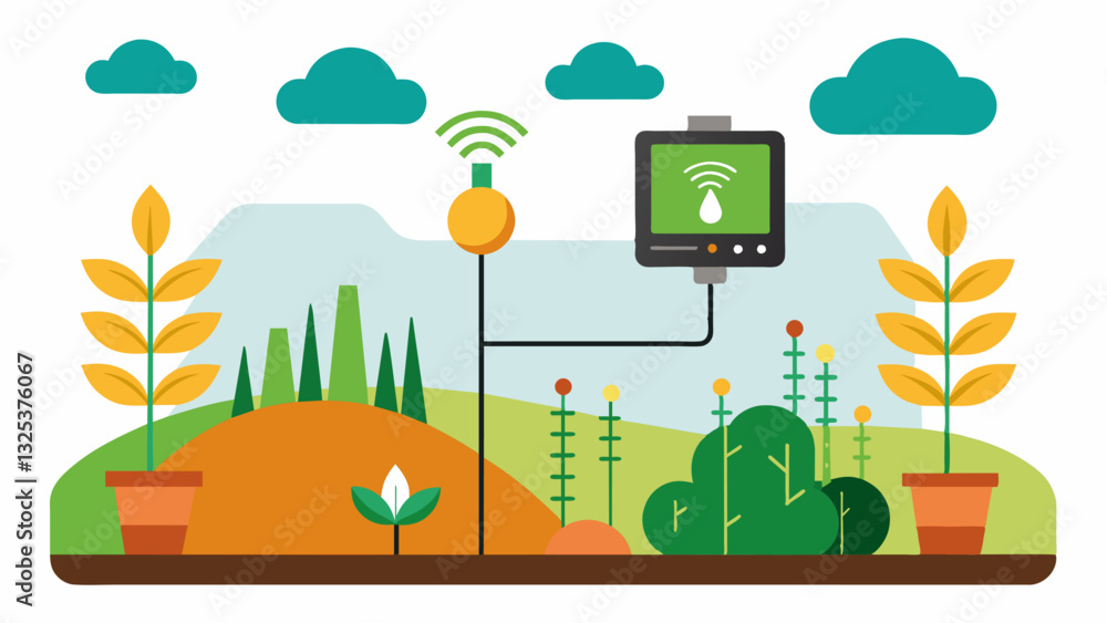 Fototapeta premium With the help of precision soil moisture sensors farmers are able to make datadriven decisions about when and where to plant ultimately increasing crop quality and yield.. Vector illustration