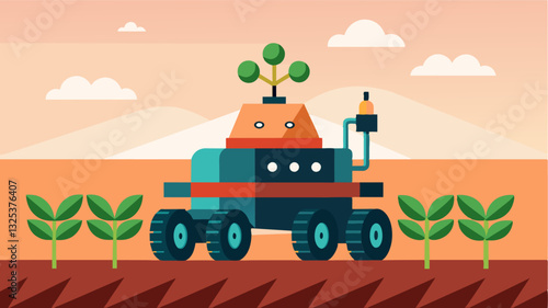 With a top speed of 15 miles per hour this robotic planting machine can cover acres of land in a matter of hours significantly reducing manual labor costs.. Vector illustration