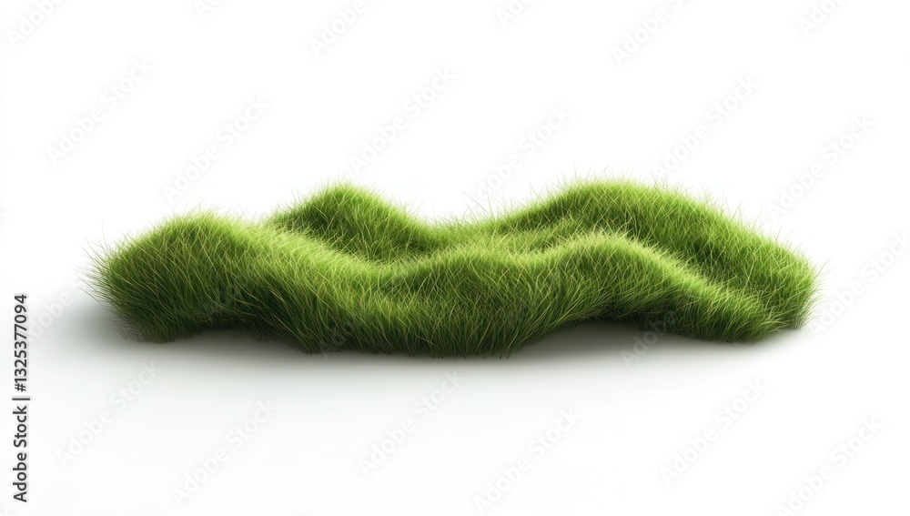 Fototapeta premium Wavy green grass tuft on white background, nature design element