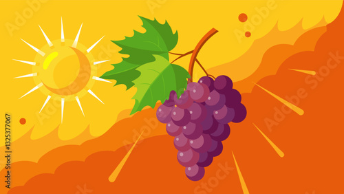 The sun beats down relentlessly its intense heat scorching the gs on the vine rendering them inedible and useless for wine production.. Vector illustration