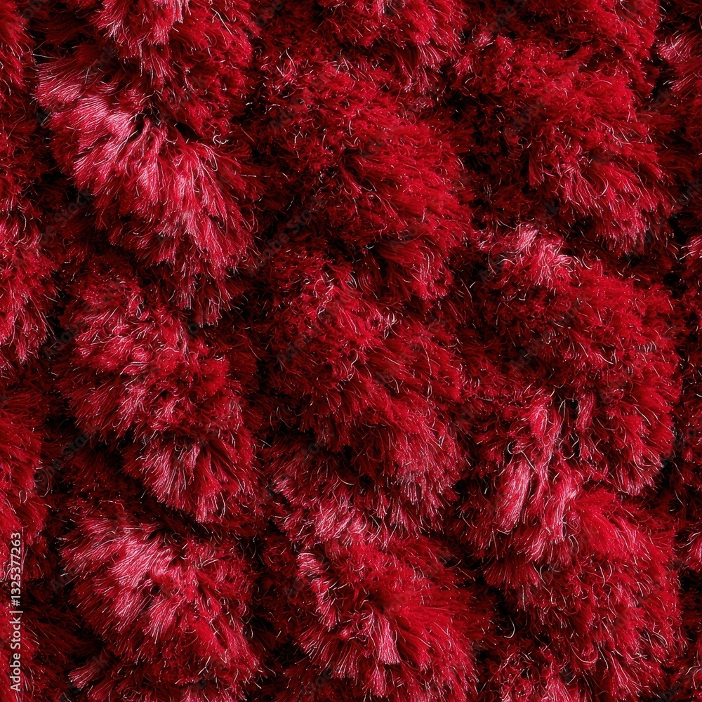 Fototapeta premium Deep red shaggy rug showcasing rich fiber and vintage plush carpet design