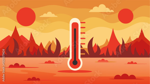 The thermometer was a stark contrast to the barren and lifeless fields with its bright red numbers telling the story of the merciless heatwave that had ravaged the land.. Vector illustration