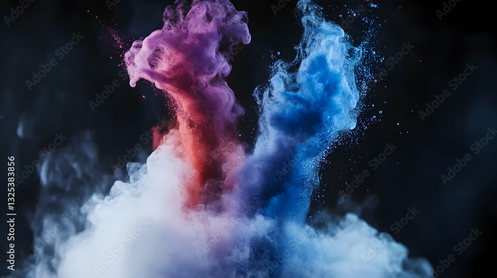 Vibrant Color Explosion, Abstract Art in Blue, Pink and Red Hues Expanding Dynamically on Black Background Vibrant Color Explosion, Abstract Art in Blue, Pink and Red Hues Expanding Dynamically on Black Background