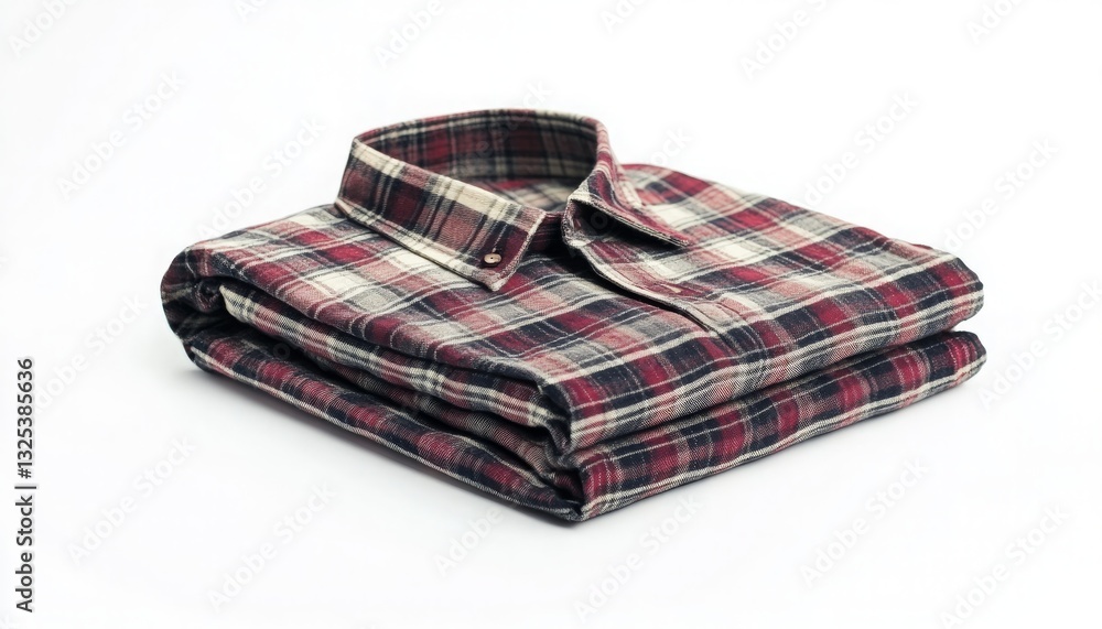 Folded Checkered Shirt on White Background - Perfect for Fashion Catalogs and Online Retail Display Folded Checkered Shirt on White Background - Perfect for Fashion Catalogs and Online Retail Display