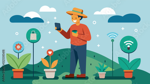Through the use of IoT technology farmers are able to receive alerts when levels of nitrogen potassium and other important nutrients in the soil are depleted allowing for timely. Vector illustration