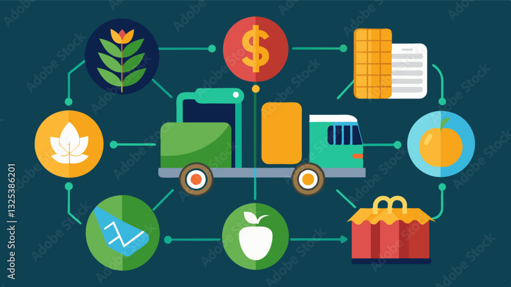 Utilizing blockchain to improve food safety and quality control in the processing and packaging stages of agriculture supply chains.. Vector illustration Utilizing blockchain to improve food safety and quality control in the processing and packaging stages of agriculture supply chains.. Vector illustration