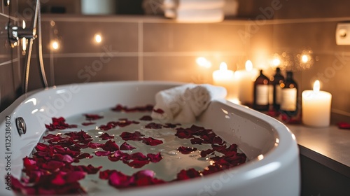 Indulge in a serene escape, where tranquility intertwines with the essence of romance Immerse yourself in a haven of soft, diffused candlelight that dances upon the water's surface, scattering a