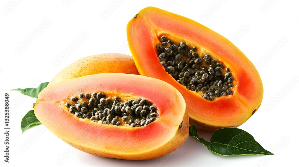 Whole fresh healthy papaya with seeds placed Whole fresh healthy papaya with seeds placed