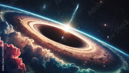 Speculative Science: A galaxy is being drawn near by a black hole in space.