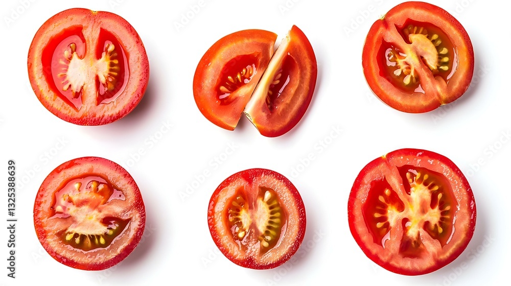 Various tomato slices on a white background Various tomato slices on a white background